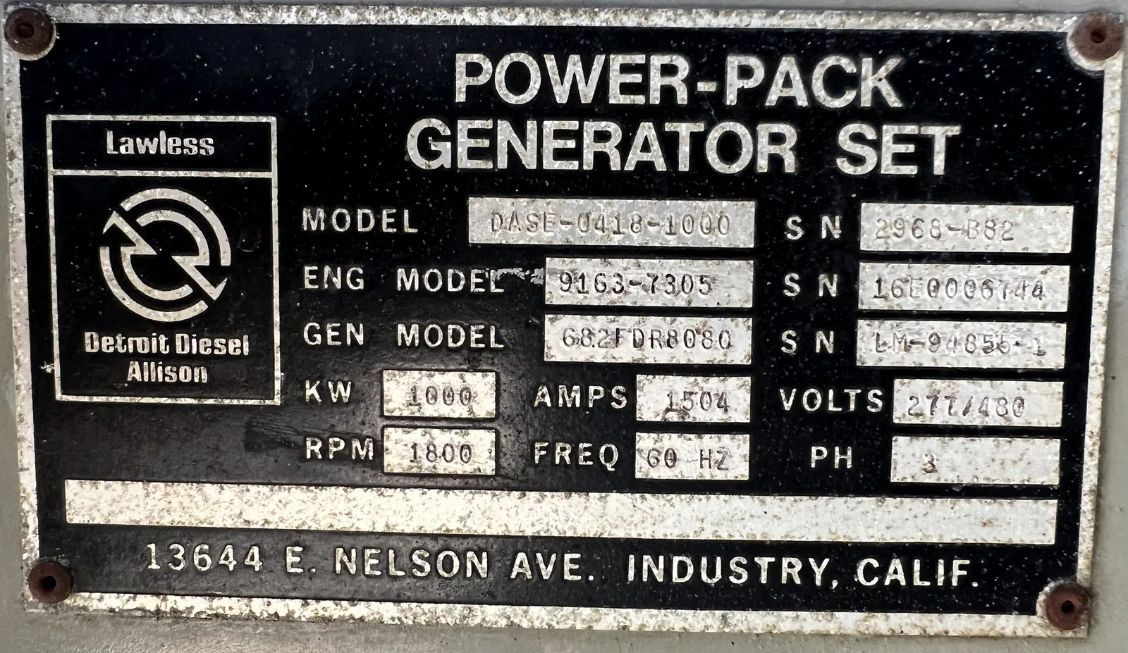 1000 KW Detroit #682FDR8080GGP416, diesel, enclosed, 277/480 Volts, 500 hours, #89265 - Image 6