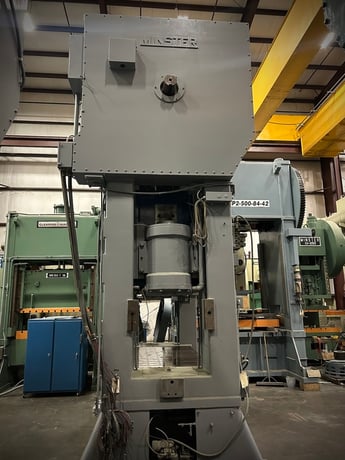 500 Ton, Minster #E2-500, straight side double crank, 12" stroke, 18-27 SPM, very good - Image 6