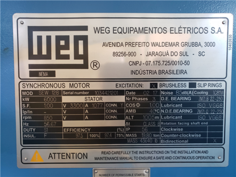 8043 HP 850 RPM Weg, Synchronous Motor, new - Image 2