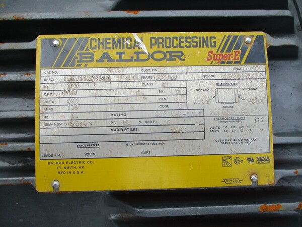 125 HP 1780 RPM ABB / Baldor Super E Chemical Processing Motor, 460 Volts - Image 4