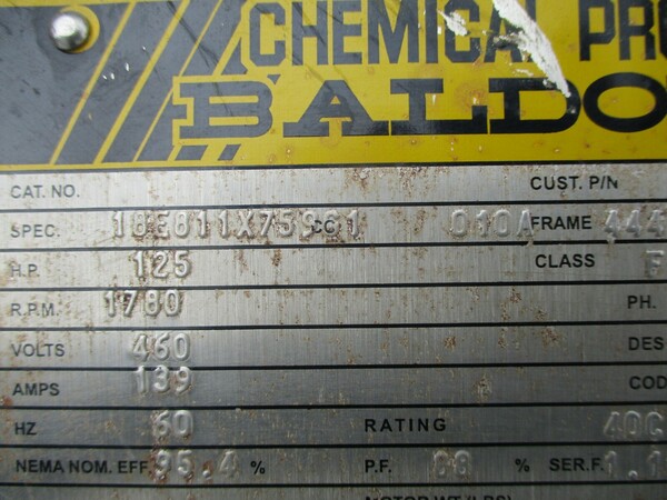 125 HP 1780 RPM ABB / Baldor Super E Chemical Processing Motor, 460 Volts - Image 5