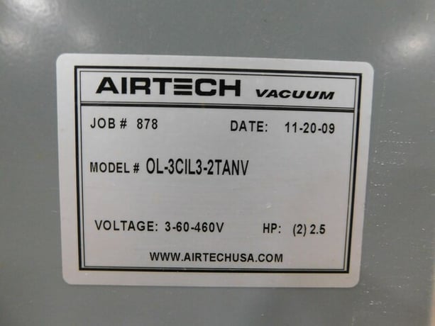 Airtech #OL-3CIL3-2TANV, dry rotary vane vacuum system, 200 psi MAWP - Image 9