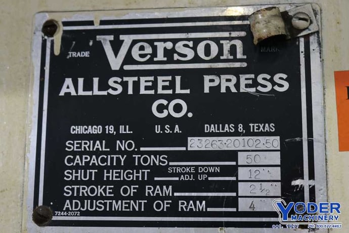 50 Ton, Verson #50X8, mechanical press brake, 8' overall, 96" between housing, 2-1/2" stroke, #66732 - Image 9