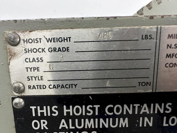 4 Ton, Budgit Under Hung Chain Hoist, hand chain control, 480 lb. hoist, S/N LG-4306 - Image 7