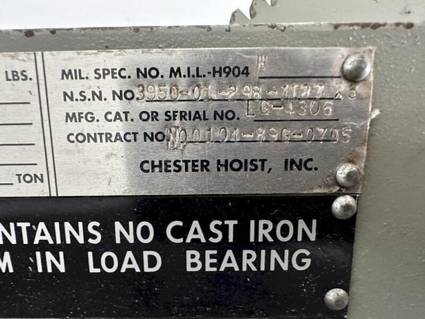 4 Ton, Budgit Under Hung Chain Hoist, hand chain control, 480 lb. hoist, S/N LG-4306 - Image 8