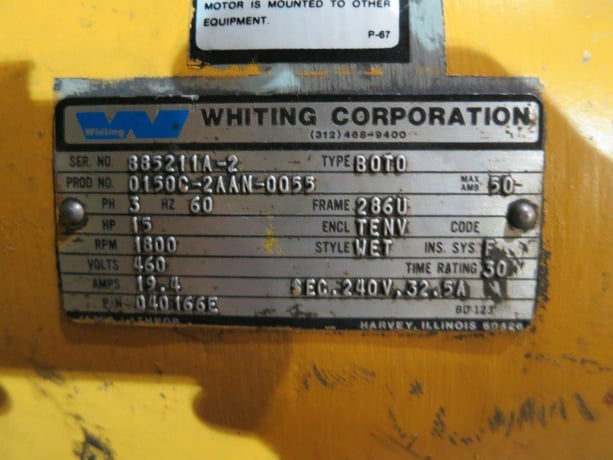 5 Ton, Whiting Top Running Double Girder Trolley Hoist, 72" trolley gauge, 46' lift (2 part double reeve) - Image 7