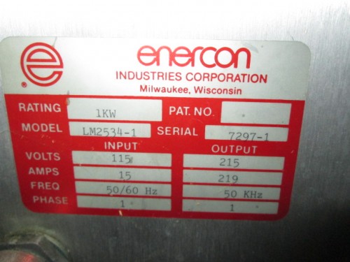 Enercon #LM2534-1, Induction Capacity Sealer, L1 kW, Hand held coil, 115 volts, .35 gpm minimum, 28-89 mm - Image 5