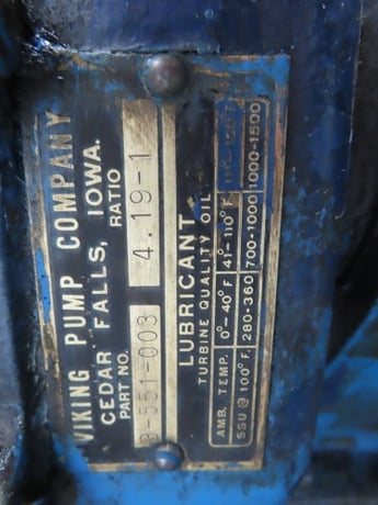 2.5" Viking #LQ4125, Gear Pump, on base with motor, 5 HP, Gear reducer 3-551-003, Ratio 4.19-1 - Image 4