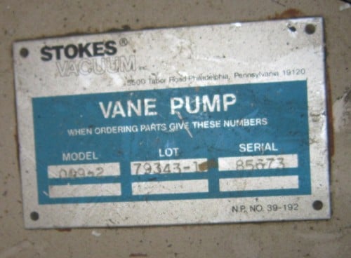 Stokes #009-2, Vacuum Pump, Microvane 3/4 HP, Serial #85673 - Image 5