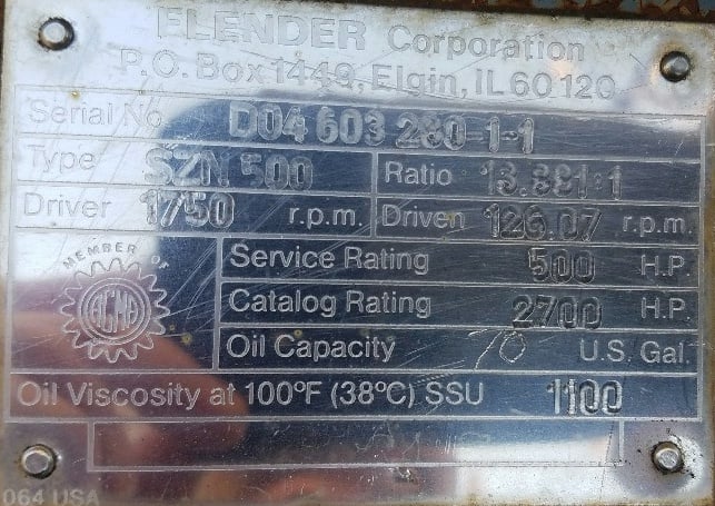 500 HP @ 1750 RPM, Flender #SZN500, gearbox reducer, parallel shaft, 13.88 :1 ratio - Image 1