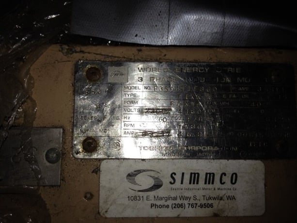 350 HP 1800 RPM Toshiba, Frame 355LL, TEFC, 4160 Volts, recond. - Image 2