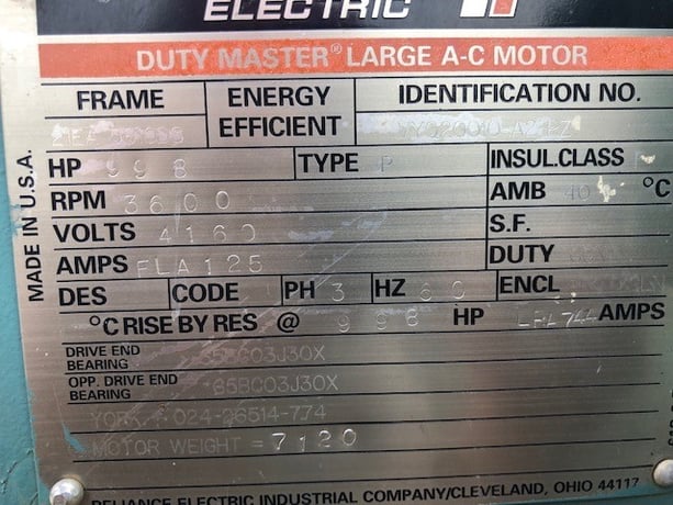 998 HP 3600 RPM York /Reliance, Frame 5810DS, weather protected enclosure type 2, BB, 2300/4160 Volts - Image 2