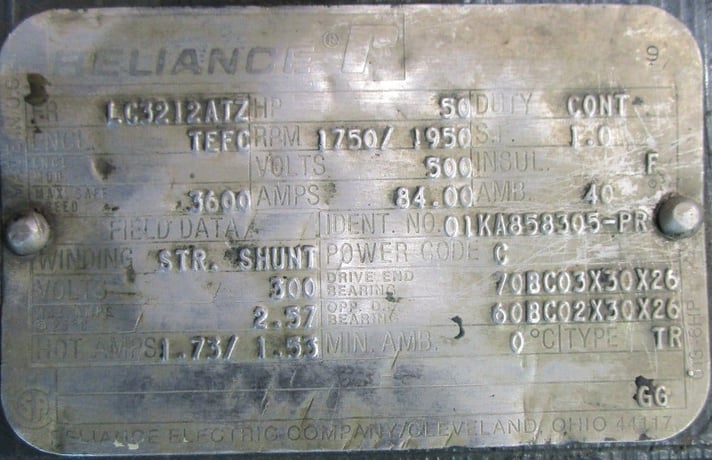 50 HP 1750/1950 RPM Reliance, Frame 3212ATZ, TEFC, rebuilt, 500VA, 300VF - Image 2