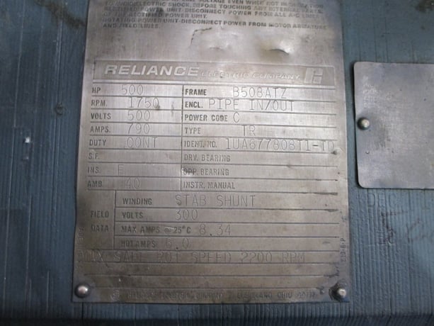 500 HP 1800 RPM Reliance, Frame 508ATZ, DPFG-FV, electrically OK, 500VA, 300VF - Image 2