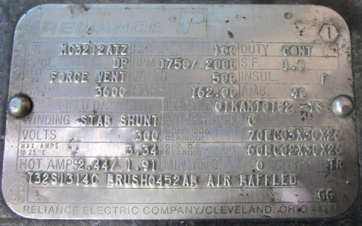 100 HP 1800/2000 RPM Reliance, Frame 3212ATZ, DPFV, electrically OK, 500 VA, 300 VF - Image 2