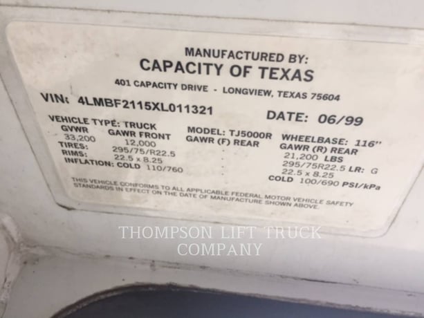 Capacity Yard Jockey TJ5000, Off Highway Truck, 35789 hours, S/N: 4LMBF2115XL011321, 1999 - Image 7