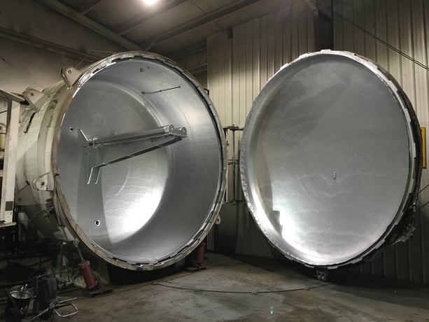 Alloy Craft, 140" dia. x 112" long steam autoclave for otr tire r, 90 psi, 1975 - Image 1
