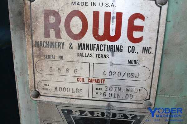 4000 lb. Rowe #4020/DSJ, motorized coil reel, 28" width, 18"-22" ID, 60" outside dimensions, 3 HP, #59930 - Image 8