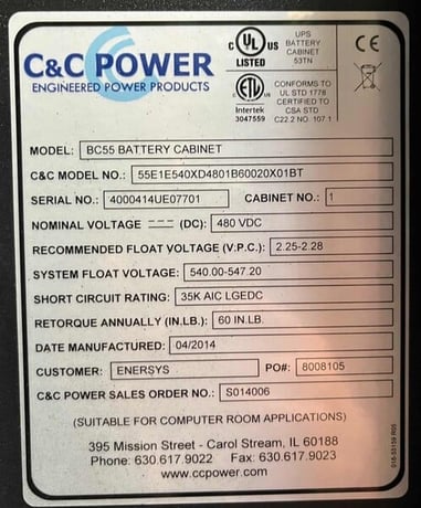 C & C Power BC55, 40 x 29.5 x 79, 480 Volts, 600 amps, battery cabinet - Image 3