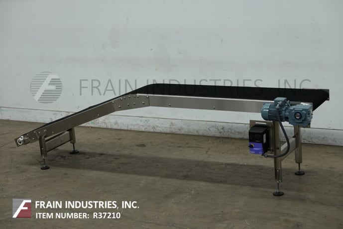 18" wide, BMI / Benda Mfg, Stainless Steel inclined conveyor, 36" discharge, mounted on 4 leg Stainless Steel - Image 1