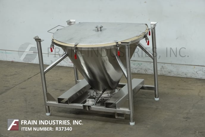 Custom Powder Systems, 336 liter 316 Stainless Steel tote/bin, 46" ID x 30" deep vessel, mounted on heavy - Image 1