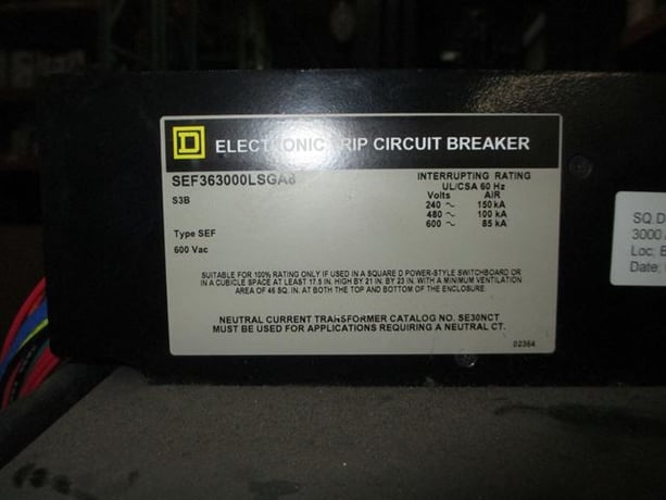 3000 Amps, Square D, SEF363000LSGA8, Electronic Trip Circuit Breaker, 600 VAC, manually operated, F/M, LSIG - Image 2