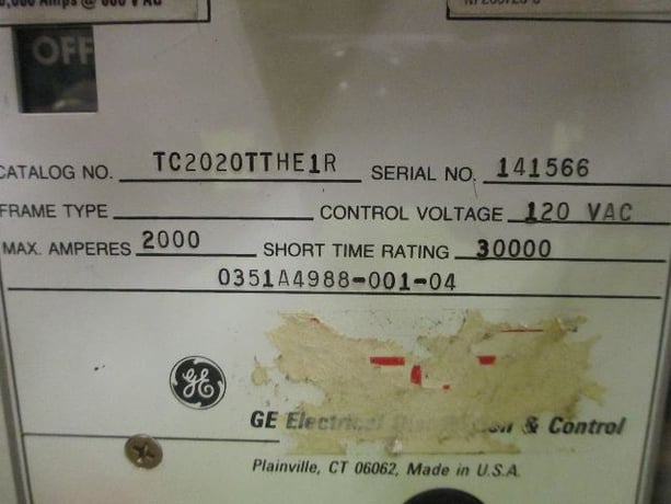2000 Amps, General Electric, TC2020TTHE1R, 600 VAC, electrically operated, drawout - Image 2