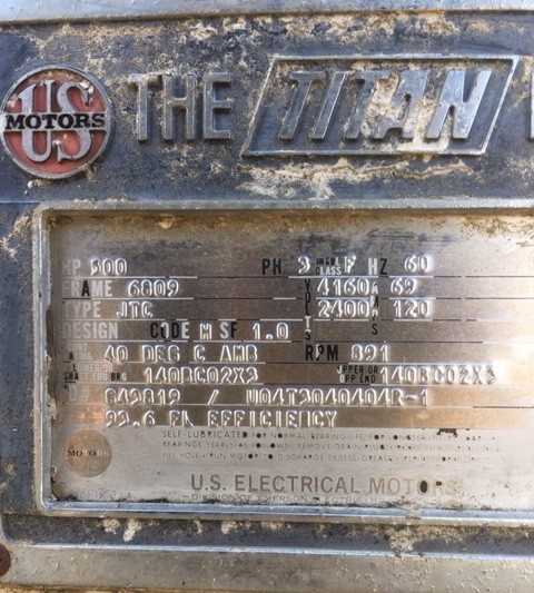 500 HP 900 RPM U.S. Motors, Frame 6809, TEAA, 2300/4160 Volts - Image 1