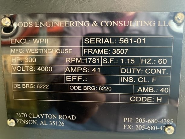 300 HP 1800 RPM Westinghouse, Frame 3507, WPIIBB, 4000 Volts - Image 3