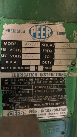 50 KVA Peer #AR-350, 208 V., 32" throat, 4" bore, Intertron 108 - Image 2