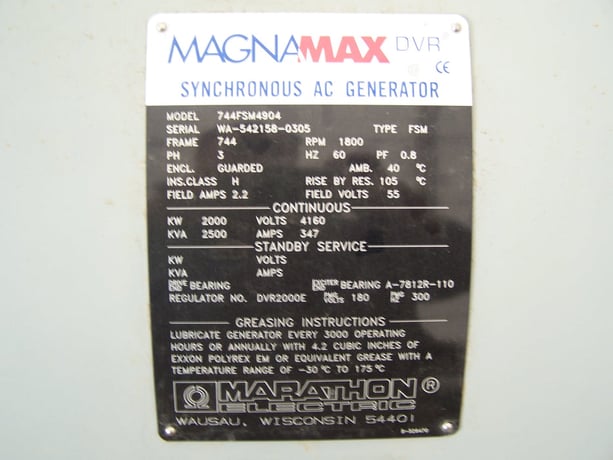2000 KW, 1800 RPM, Marathon, Magna Max #744FSM4904, 2500 KVA, 4160 Volts - Image 2
