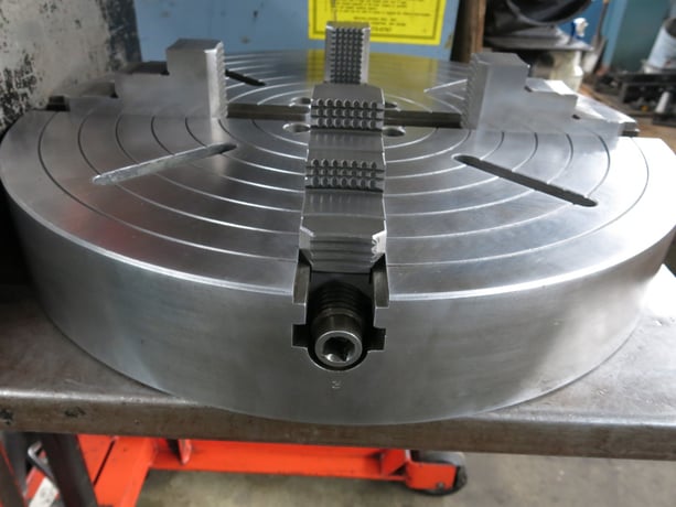 24" Amestra, 4 Jaw Lathe Chuck, Plain Back Hollow Chuck, 3 7/8 thick, 3 3/8 hole, 4 11/16 Center to Center - Image 3