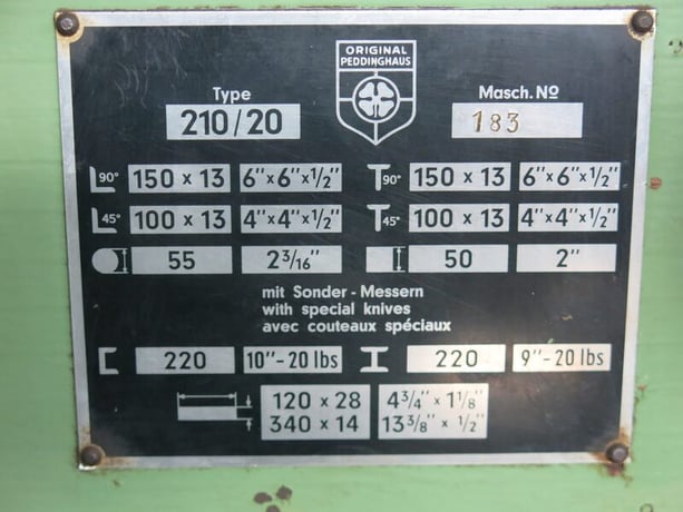 6" x 6" x 1/2" Peddinghaus #210/20, mechanical ironworker, 10"- 20 lb. C-channel, 9" 20 lb. I-Beam - Image 2