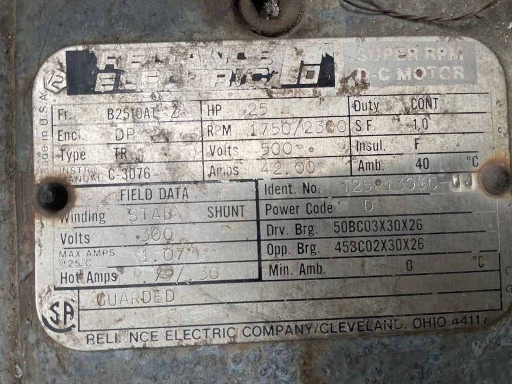 25 HP 1800 RPM Reliance, Frame 2510ATZ, DP, 500 VA, 150/300 VF, electrically OK - Image 2