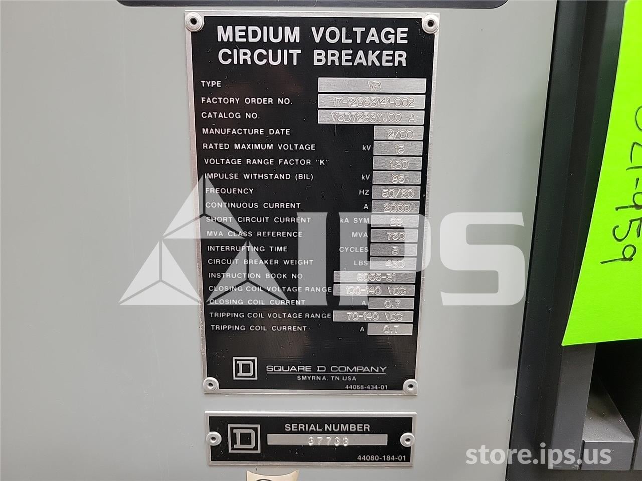 2000 Amps Square D Vad-5 Vr V5d7233yj00a 15 KV 750mv Amps 125 Volts DC Control, 29k Amps Sc - Image 5