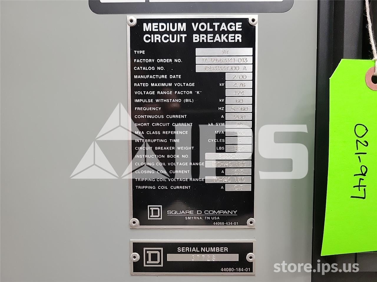 1200 Amps Square D Vad-5 Vr V5d3133yj00a 5 KV 250mv Amps 125 Volts DC Control, 29k Amps Sc - Image 5