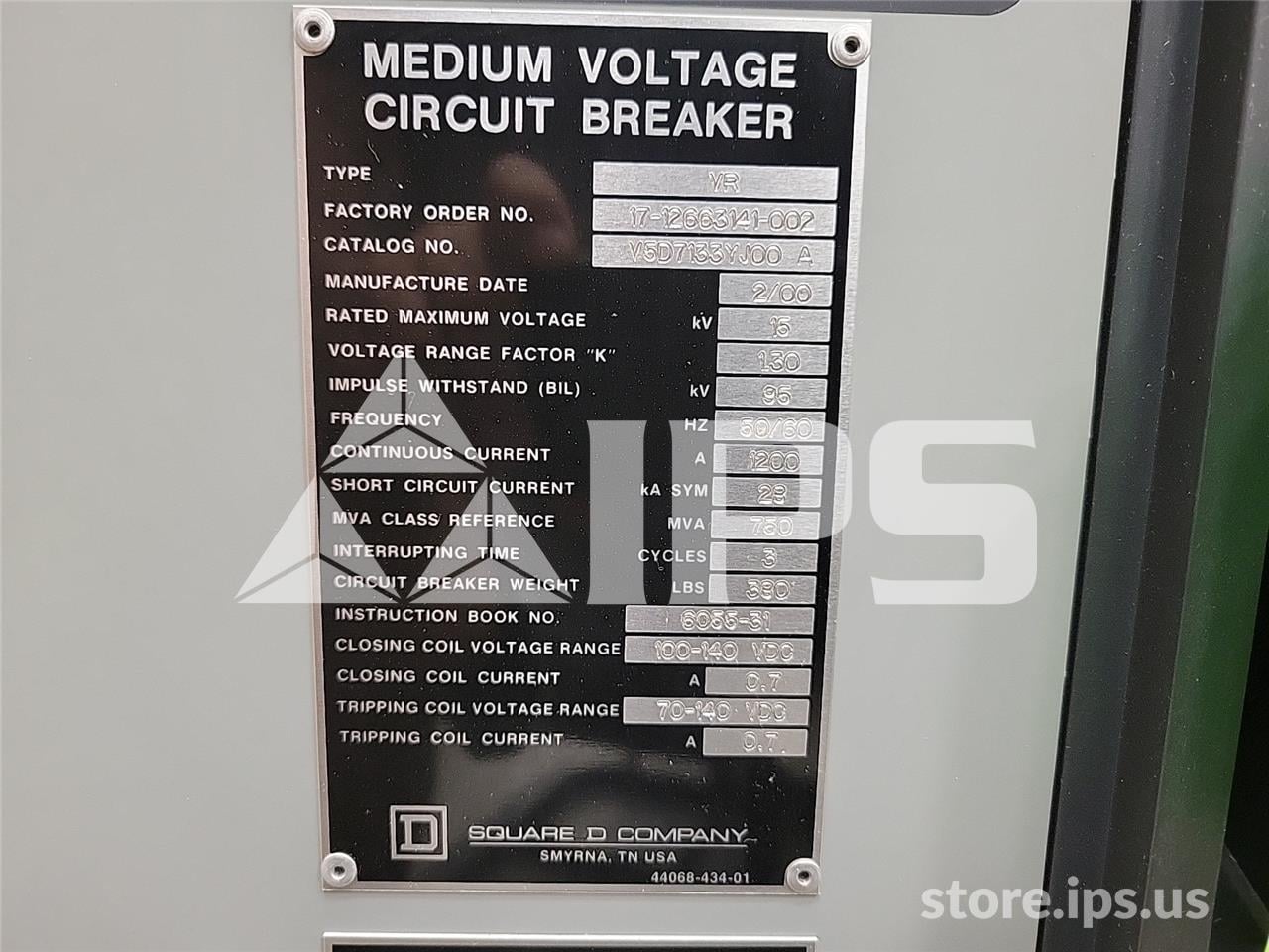 1200 Amps Square D Vad-5 Vr V5d7133yj00a 15 KV 750mv Amps 125 Volts DC Control, 29k Amps Sc - Image 5