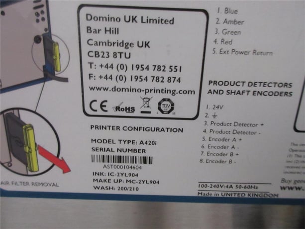 Domino #A420I, inkjet printer, 100/240 V., 4 amps, S/N AST000104604 - Image 4