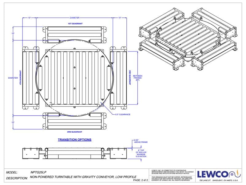 51" wide, non-powered gravity conveyor turntable, 90 degrees turn, 2*1/2" diamater, 11 gauge wall tube - Image 3
