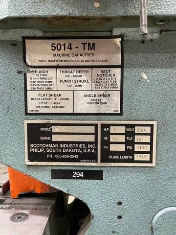 Scotchman #5014TM, ironworker, 50 ton, 14" blade, 3 HP, 230 V., 3 phase, #16105 - Image 7