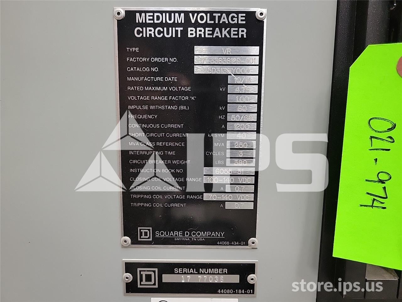 1200 Amps Square D Vad-5 Vr V5d3133y000 5 KV 250mv Amps 120 Volts AC Control, 125 Volts DC Shunt Trip - Image 5