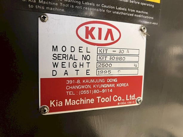 Kia #KIT30A, Turning Center, 18.9" swing, 6" chuck, 1.5" bar, Fanuc 0-T, S/N 30980 - Image 6