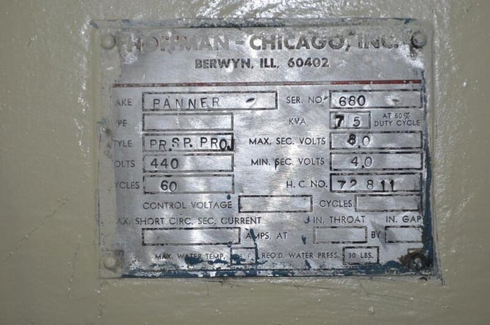 75 KVA Banner #PR.SP.PROJ, spot welder, 13.5"throat, 6.5"x6.5" platen, Weldtron Control - Image 7