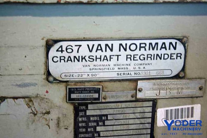 22" x 90" Van Norman #467, crank shaft grinder, 30" grinding wheel, 8" chuck, #51717 - Image 6