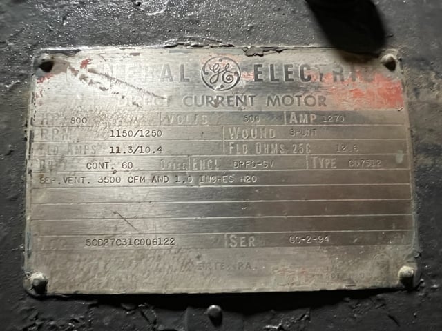800 HP 1200 RPM General Electric, Frame 7512, DPFVBB, 500 VA - Image 4