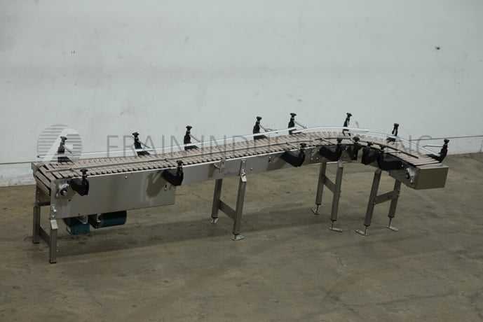 10" wide x 10.4' long, Keenline, Stainless Steel frame table top conveyor, 90° left hand turn, 1/2 HP drive - Image 1