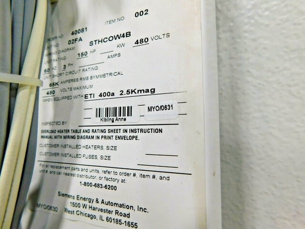 Siemens, Tiastar, MCC Panel, 400 amp, 3-phase, 60 HZ, 480 Volts, 300 HP starter - Image 8