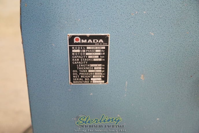 1/4" x 8" x 8" Amada #CSH-220, hyd. notcher, 40 SPM, 20 ton, electric foot pedal, one shot lube, work guides - Image 3
