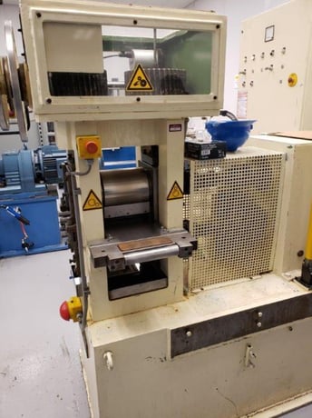 1.5" x 5.5" x 7.75" Buhler, 2-Hi/4-Hi rolling mill with recoiler, 10 HP - Image 2