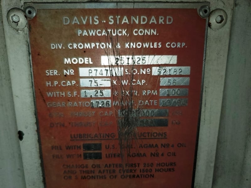 2.5" Davis Standard #25IN25, cold feed rubber extruder, 20:1 L/D, 17.26:1 G/B, 40 HP, 1994 - Image 2